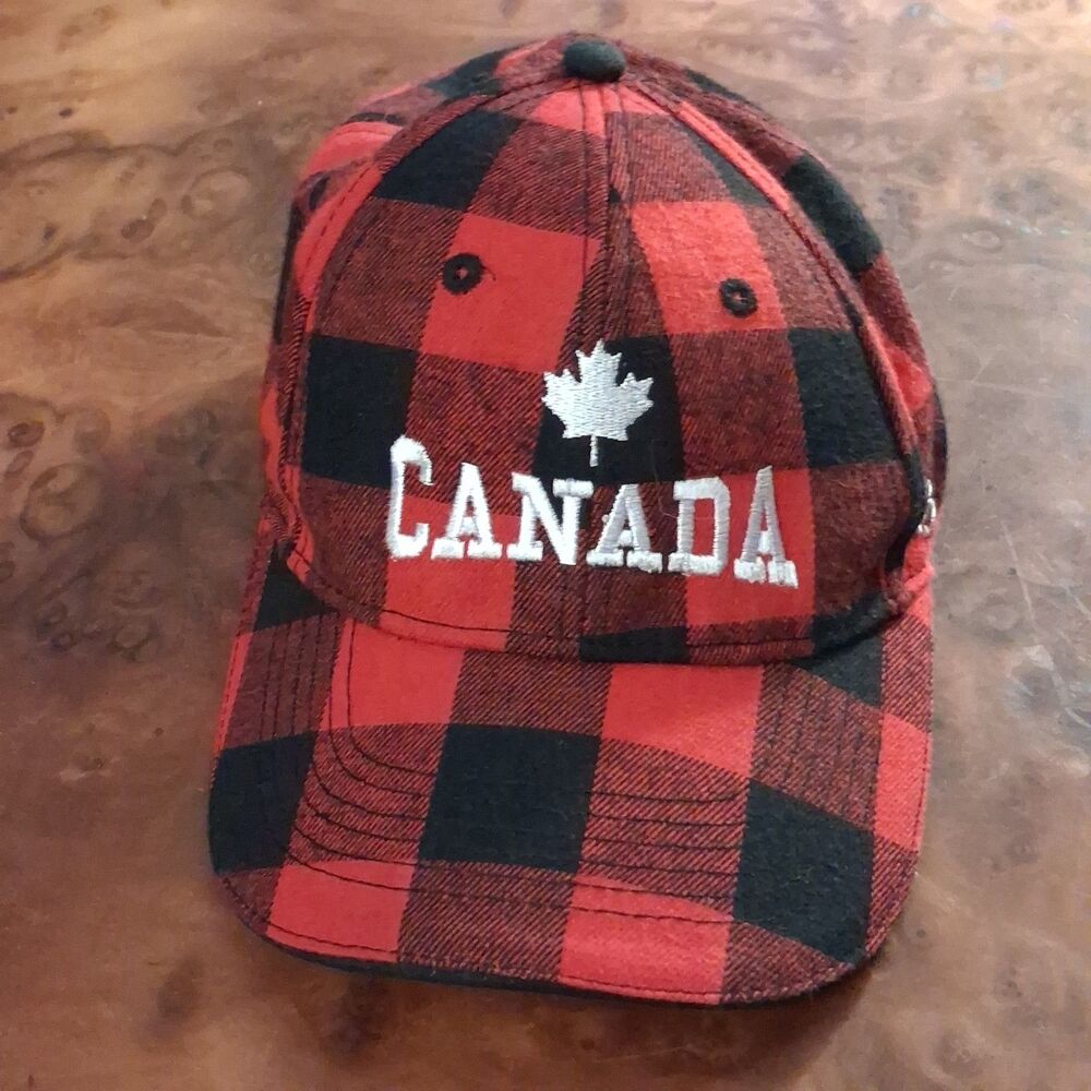 canada maple leaf hat tall ships trading co red black buffalo plaid baseball cap